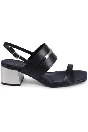 Calvin Klein Femme, Chaussures, Noir, Taille: 36 EU Sandale Noire en Cuir à Lanières