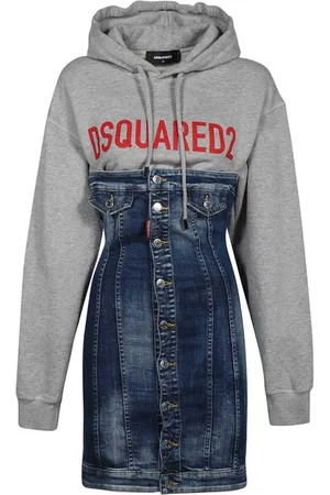 Dsquared2 Femme, Robes, Bleu, Taille: 36 FR Mini-robe en jean avec imprimé logo