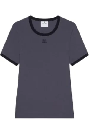 Courrèges Femme, Tops, Noir, Taille: 40 FR T-shirt Contrastant Signature avec Logo Applique