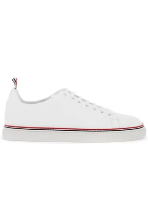 Thom Browne Homme, Chaussures, Blanc, Taille: 44 EU Baskets en cuir détail tricolore