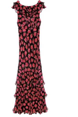 RIXO London Femme, Robes, Multicolore, Taille: 36 FR Robe longue volants col bateau empire