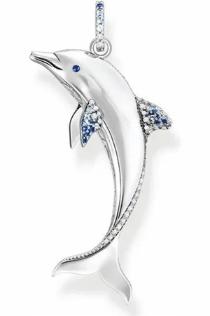 Thomas Sabo Unisex, Accessoires, Gris, Taille: ONE Size Pendentif Dauphin avec des pierres bleues couleur argent, bleu Pe932-644-1
