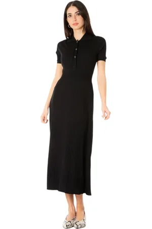 LIVIANA CONTI Femme, Robes, Noir, Taille: 42 FR Robe Côtelée - Noir, Manche Courte