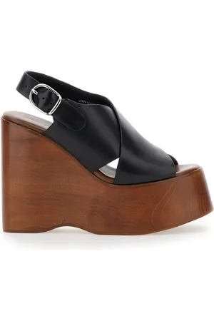 Jeffrey Campbell Femme, Chaussures, Noir, Taille: 38 EU Compensées Noires Croisées en Cuir pour Femme