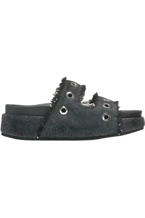 INUIKII Femme, Chaussures, Noir, Taille: 40 EU Sandales en Denim avec Clous et Plateforme