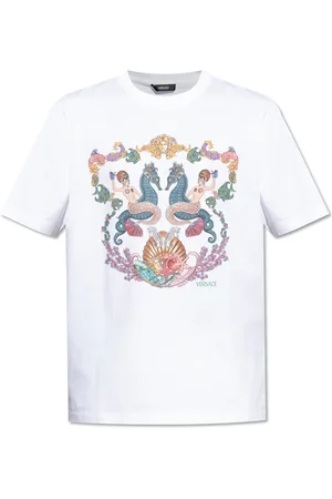 VERSACE Homme, Tops, Blanc, Taille: M T-shirt avec impression colorée