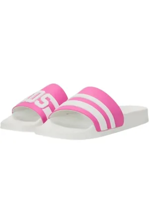 GCDS Femme, Chaussures, Blanc, Taille: 41 EU Blanc/Rose Logo Chaîne Tongs