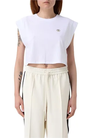 Twin-Set Femme, Tops, Blanc, Taille: 40 FR Haut Noir à Bordure en Dentelle