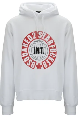 Dsquared2 Homme, Sweatshirts et sweats à capuche, Blanc, Taille: M Sweat à Capuche Imprimé Graphique Coton