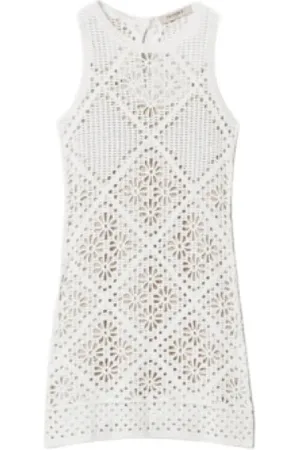 Twin-Set Femme, Robes, Blanc, Taille: 40 FR Robe Florale au Crochet pour Sorties Estivales
