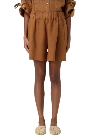 120% Lino Femme, Shorts, Brun, Taille: 42 FR Shorts en Lin Jaune Coupe Décontractée