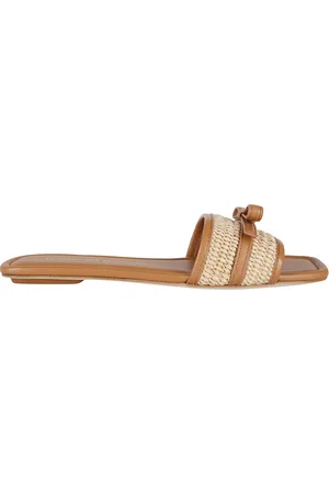 Stuart Weitzman Femme, Chaussures, Brun, Taille: 39 EU Hazel Cuir et Raphia Slide