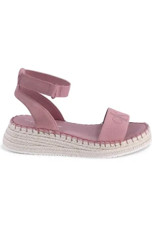Calvin Klein Femme, Chaussures, Rose, Taille: 39 EU Sandales Compensées en Cuir Rose