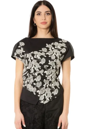 LIVIANA CONTI Femme, Tops, Noir, Taille: 38 FR Haut Brodé en Rose et Noir
