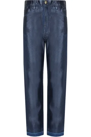 Elisabetta Franchi Femme, Jeans, Bleu, Taille: W27 Jean Baggy Laminé en Denim Bleu
