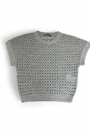 Luisa Cerano Femme, Pulls, Gris, Taille: 40 FR Haut en Tricot Fancy-Garn Gris Argenté