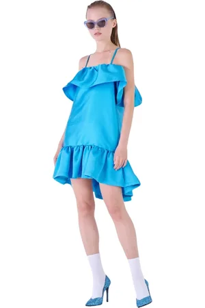 Silvian Heach Femme, Robes, Bleu, Taille: 38 FR Robe courte à volants et encolure élastique