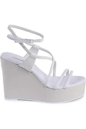 Calvin Klein Femme, Chaussures, Blanc, Taille: 40 EU Sandales Compensées en Cuir Blanc