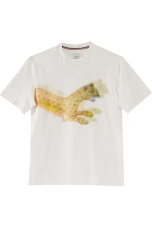 Paul Smith Homme, Tops, Blanc, Taille: S T-shirt en coton à manches courtes avec imprimé léopard
