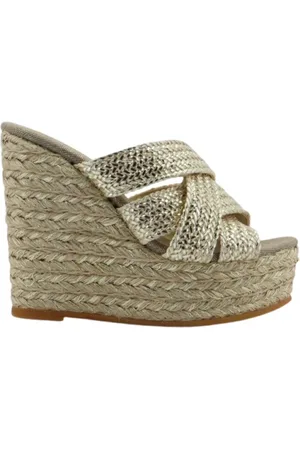 Espadrilles Femme, Chaussures, Gris, Taille: 38 EU Sandales compensées en cuir tressé