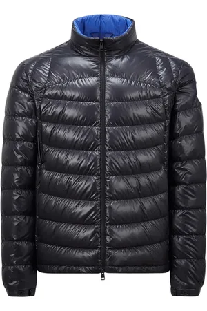 Moncler Homme, Vestes, Bleu, Taille: M Veste bleue à fermeture éclair avec capuche ajustable