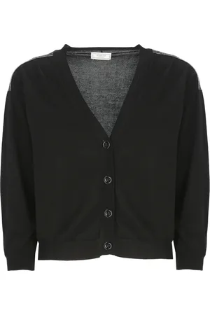 PESERICO SIGN Femme, Pulls, Noir, Taille: 34 FR Cardigan en Coton Noir Col en V Pull