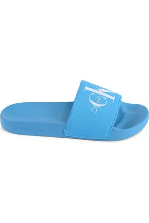 Calvin Klein Femme, Chaussures, Bleu, Taille: 40 EU Slides Logo en Toile Bleue Femmes