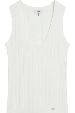 Cinque Femme, Tops, Blanc, Taille: 36 FR Haut en Tricot Côtelé avec Bretelles Larges