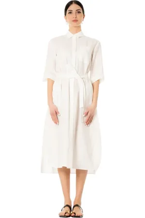 Maison Margiela Femme, Robes, Blanc, Taille: 42 FR Robe en lin - Blanc, Col, Poches