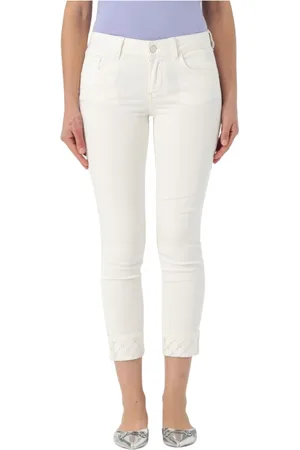 Liu Jo Femme, Jeans, Blanc, Taille: W30 Jean Court avec Logo aux Poignets