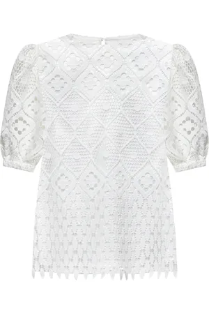 Silvian Heach Femme, Blouses et Chemises, Blanc, Taille: 40 FR Blouse en dentelle perforée avec manches bouffantes