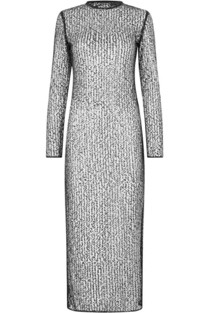 Samsøe Samsøe Femme, Robes, Gris, Taille: 36 FR Robe Midi en Maille Brodée de Paillettes