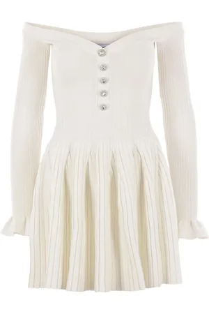 Self-Portrait Femme, Robes, Blanc, Taille: 40 FR Robe blanche avec épaules dénudées et boutons en strass