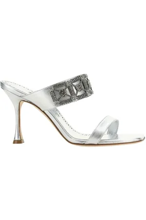 Manolo Blahnik Femme, Chaussures, Blanc, Taille: 38 EU Sandales avec détail bijou et talon aiguille