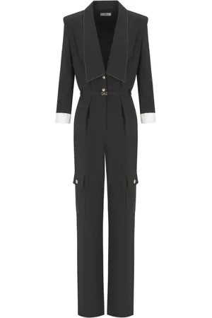 Elisabetta Franchi Femme, Combinaisons et Ensembles, Noir, Taille: 36 FR Combinaison Cargo Noire avec Détails Dorés
