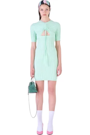Silvian Heach Femme, Robes, Vert, Taille: 36 FR Robe Courte Côtelée avec Encolure Ouverte