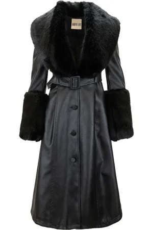 ANIYE BY Femme, Manteaux, Noir, Taille: 36 FR Manteau avec ceinture et bordure en fausse fourrure