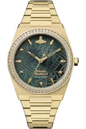 Vivienne Westwood Femme, Accessoires, Jaune, Taille: ONE Size Montre à Quartz Or/Verte en Acier Inoxydable