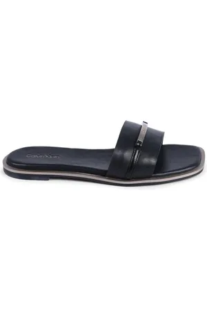 Calvin Klein Femme, Chaussures, Noir, Taille: 41 EU Sandale Élégante en Cuir Noir