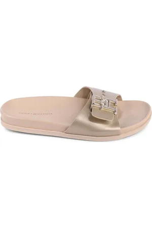 Tommy Hilfiger Femme, Chaussures, Jaune, Taille: 38 EU Sandale en Cuir Doré Style Élégant