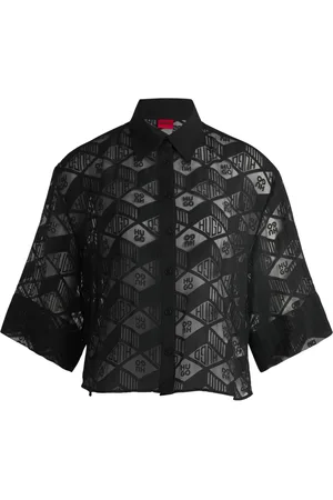HUGO BOSS Femme, Blouses et Chemises, Noir, Taille: 38 FR Chemisier en mousseline Ephraima avec impression logo