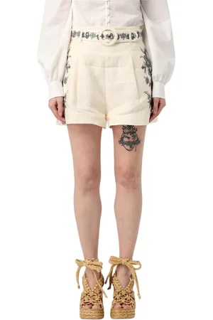 ZIMMERMANN Femme, Shorts, Blanc, Taille: 40 FR Shorts en Lin Brodés Blancs