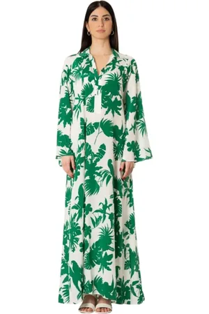 Max Mara Femme, Robes, Vert, Taille: 44 FR Robe en soie à motifs blancs verts