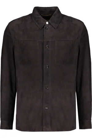 MOORER Homme, Vestes, Brun, Taille: M Chemise en cuir avec deux poches avant
