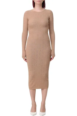 Elisabetta Franchi Femme, Robes, Brun, Taille: 42 FR Élégante Robe Midi en Tricot Géométrique
