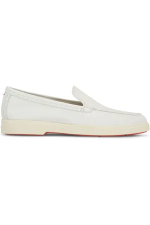 santoni Femme, Chaussures, Blanc, Taille: 38 1/2 EU Mocassins en Cuir Blanc à Enfiler