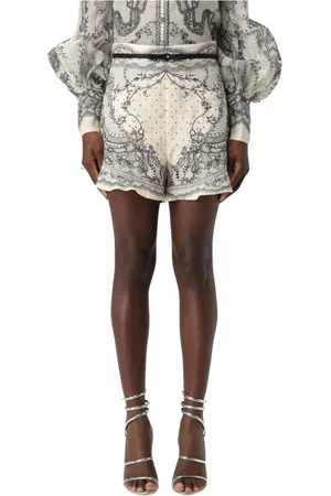 ZIMMERMANN Femme, Shorts, Multicolore, Taille: 40 FR Shorts Imprimé Dentelle Ourlet Ondulé