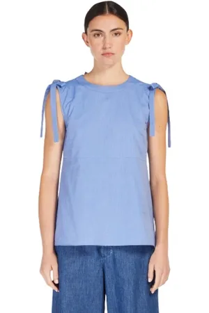 Max Mara Femme, Tops, Bleu, Taille: 36 FR Haut sans manches en coton avec manches évasées et détail de