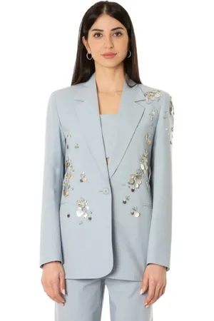 Isabelle Blanche Femme, Vestes, Bleu, Taille: 40 FR Blazer Bleu en Cachemire Brodé