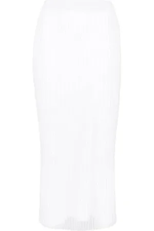 Sportmax Femme, Jupes, Blanc, Taille: 36 FR Jupe Blanche Transparente en Tricot Côtelé